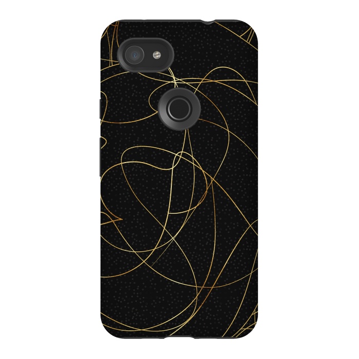 Pixel 3AXL StrongFit Modern Gold Line Art Gray Dots Abstract Design by InovArts