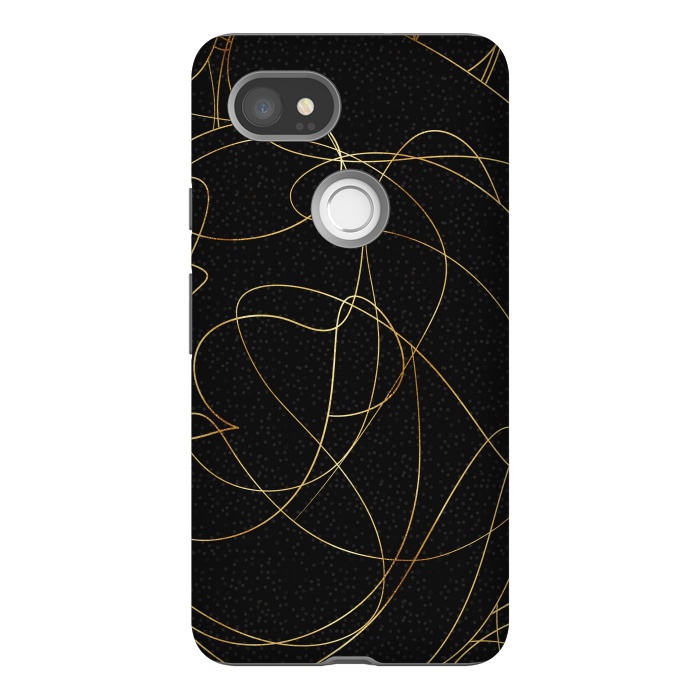 Pixel 2XL StrongFit Modern Gold Line Art Gray Dots Abstract Design by InovArts