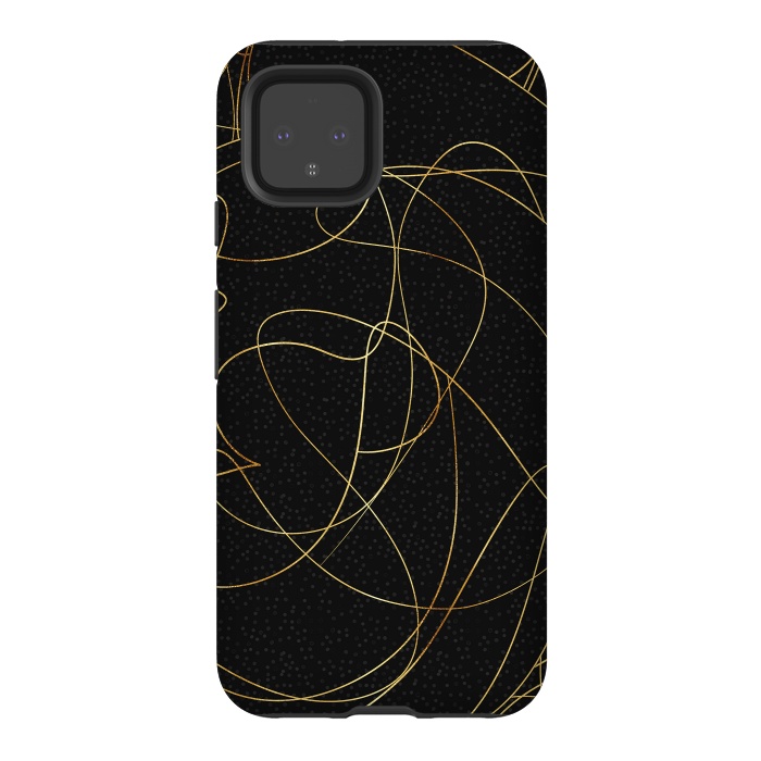 Pixel 4 StrongFit Modern Gold Line Art Gray Dots Abstract Design by InovArts