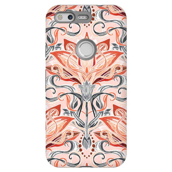 Pixel StrongFit Coral and Grey Watercolor Art Nouveau Aloe by Micklyn Le Feuvre