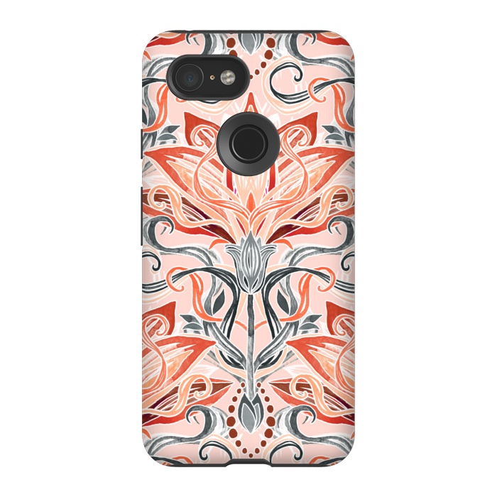 Pixel 3 StrongFit Coral and Grey Watercolor Art Nouveau Aloe by Micklyn Le Feuvre