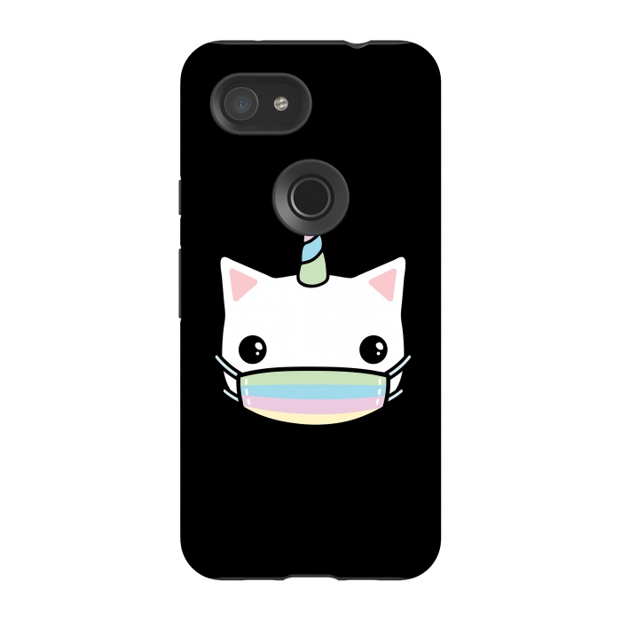 Pixel 3A StrongFit Rainbow face mask cat by Laura Nagel