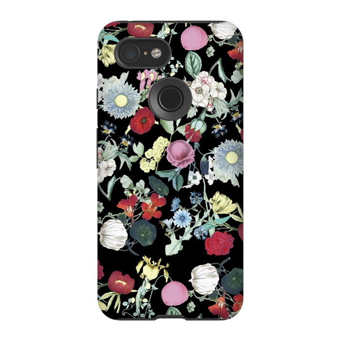 Pixel 3 StrongFit Elegant botanical flowers on black background by Oana 