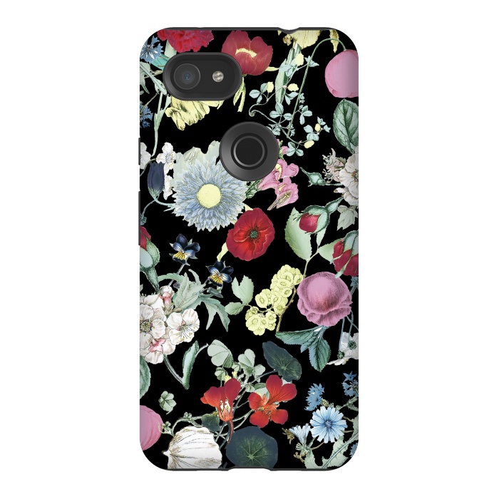 Pixel 3AXL StrongFit Vintage flower garden - rich colors on black by Oana 