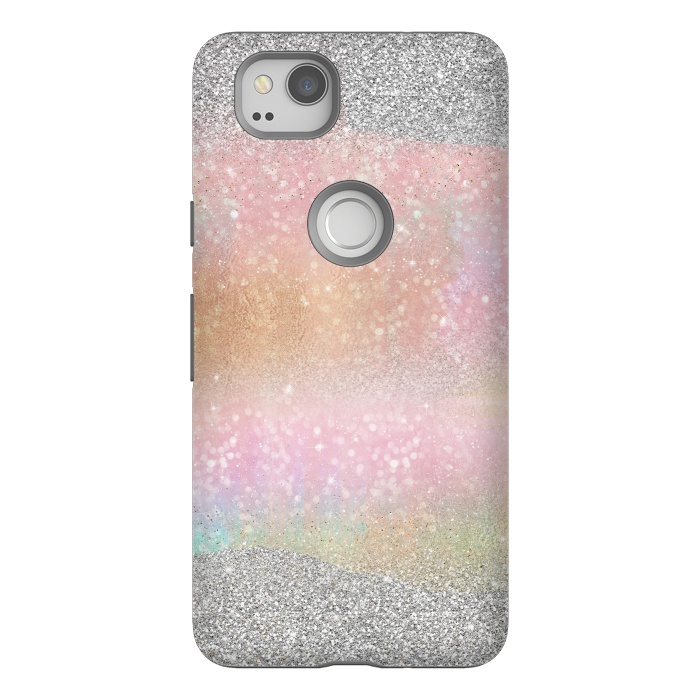 Pixel 2 StrongFit Elegant Silver Gold strokes rainbow glow Glitter abstract image by InovArts