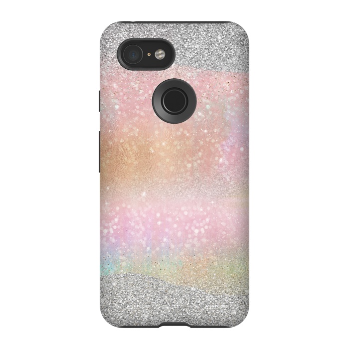 Pixel 3 StrongFit Elegant Silver Gold strokes rainbow glow Glitter abstract image by InovArts