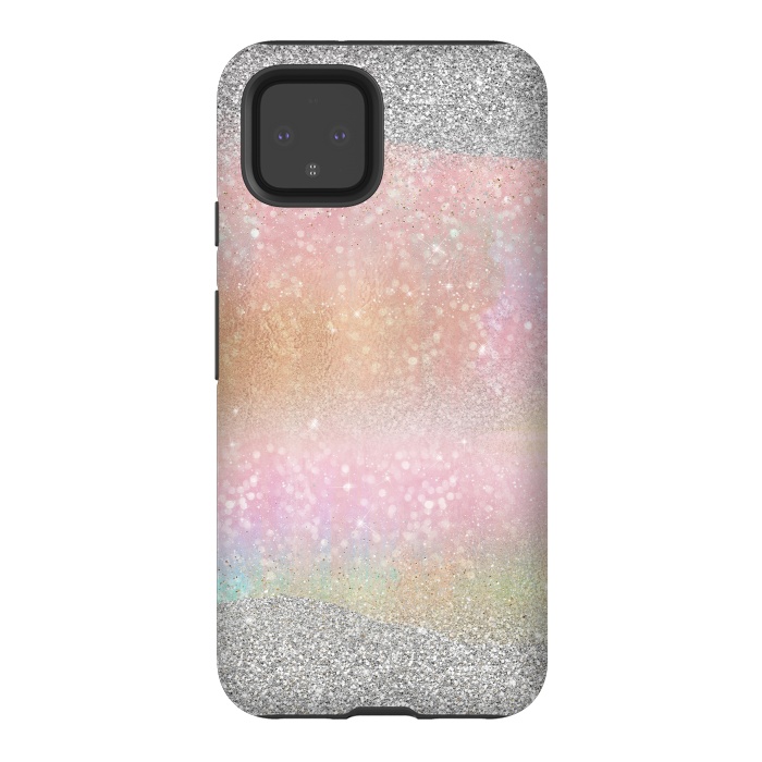Pixel 4 StrongFit Elegant Silver Gold strokes rainbow glow Glitter abstract image by InovArts