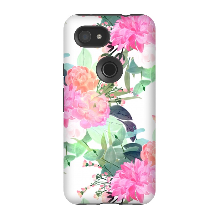 Pixel 3A StrongFit Girly Pink & White Flowers Watercolor Paint by InovArts