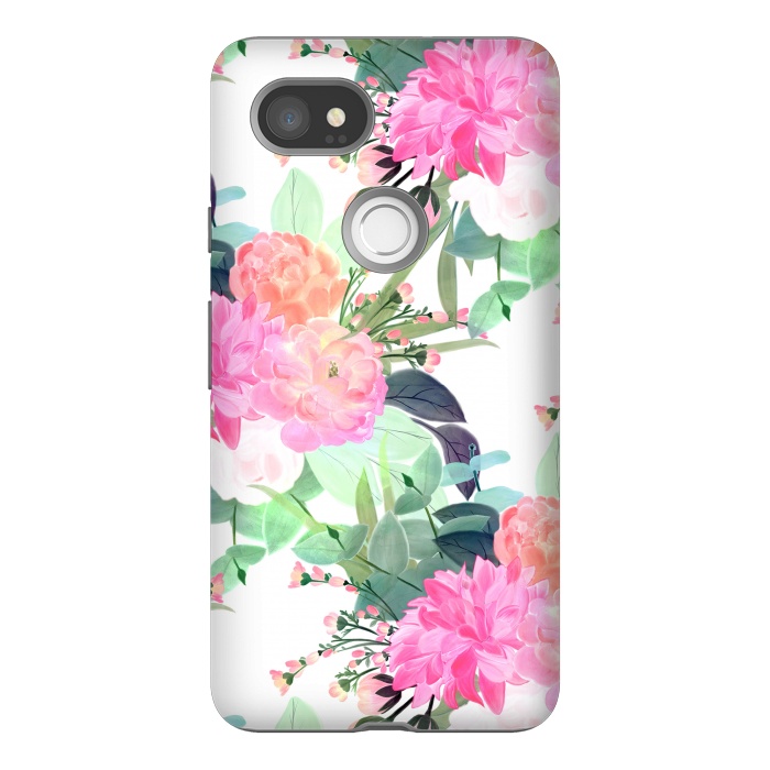 Pixel 2XL StrongFit Girly Pink & White Flowers Watercolor Paint by InovArts
