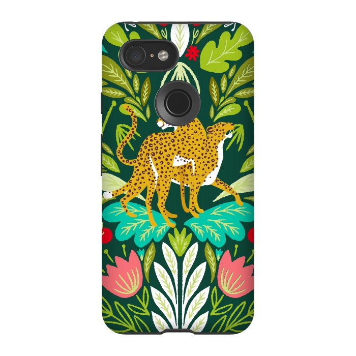 Pixel 3 StrongFit "Cheetah Couple Illustration, Wild Cat Jungle Nature, Mandala Painting, Wildlife Tropical Tiger" by Uma Prabhakar Gokhale