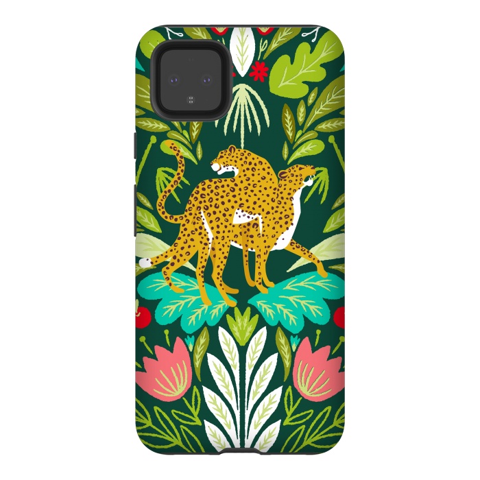 Pixel 4XL StrongFit "Cheetah Couple Illustration, Wild Cat Jungle Nature, Mandala Painting, Wildlife Tropical Tiger" by Uma Prabhakar Gokhale