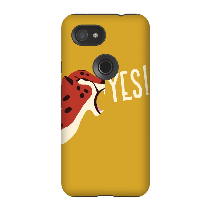 Pixel 3A StrongFit Cheetah roaring YES, mustard by Jelena Obradovic