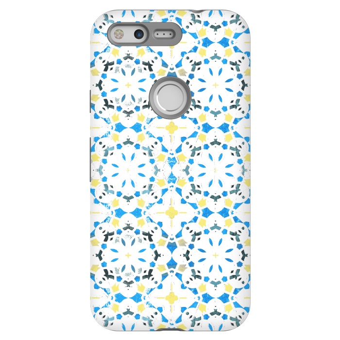 Pixel StrongFit Vibrant blue yellow Moroccan tiles by Oana 