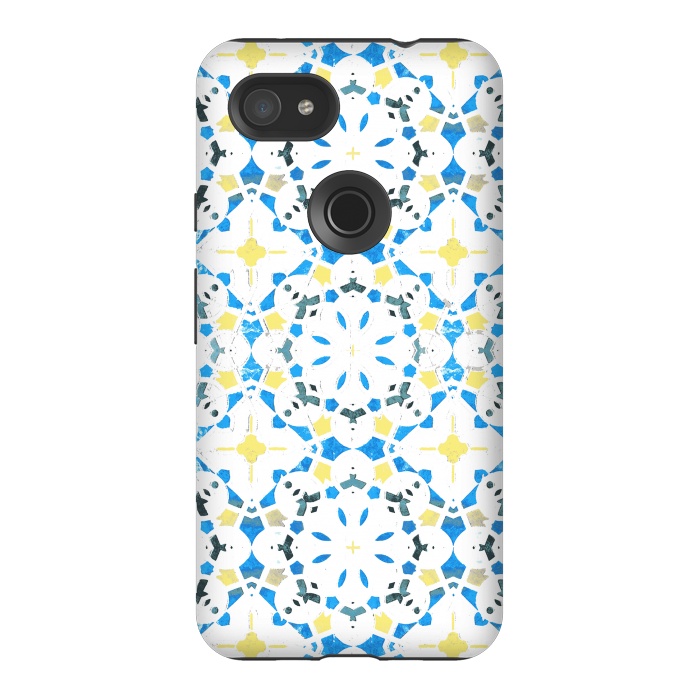 Pixel 3AXL StrongFit Vibrant blue yellow Moroccan tiles by Oana 