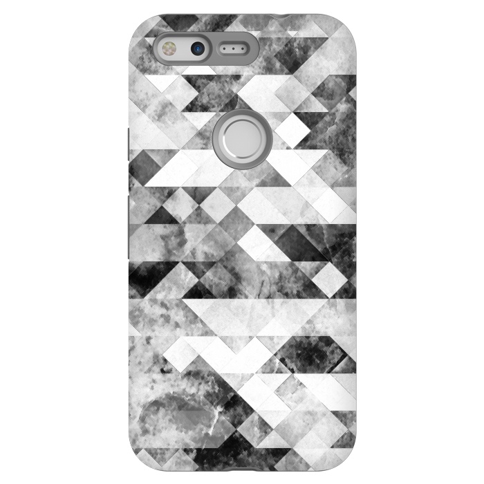 Pixel StrongFit Black and white textured marble triangles by Oana 