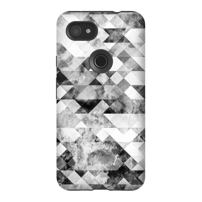 Pixel 3AXL StrongFit Black and white textured marble triangles by Oana 