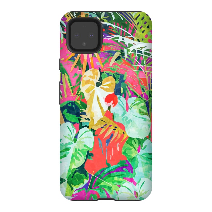 Pixel 4XL StrongFit Find Me Where The Tropical Things Are | Jungle Botanical Palm Colorful Painting by Uma Prabhakar Gokhale
