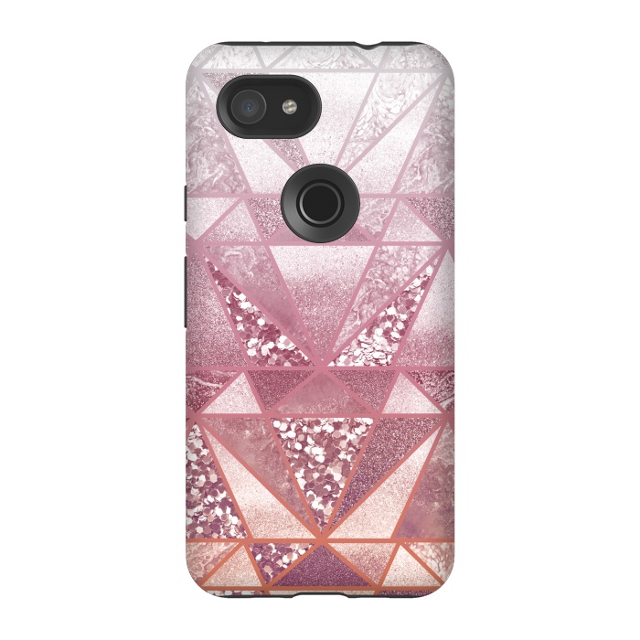 Pixel 3A StrongFit Pink and rose gold gradient glitter tiles by Oana 
