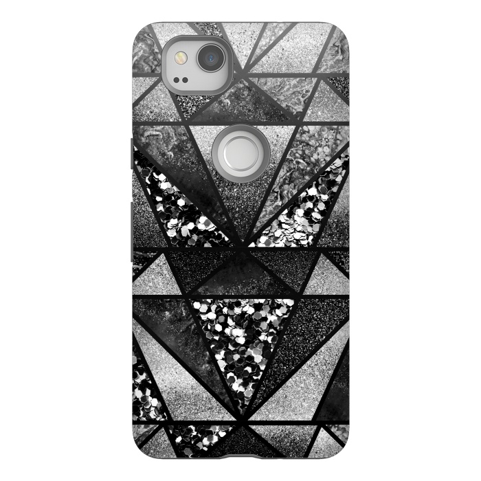 Pixel 2 StrongFit Black and silver glitter sparkle triangles by Oana 