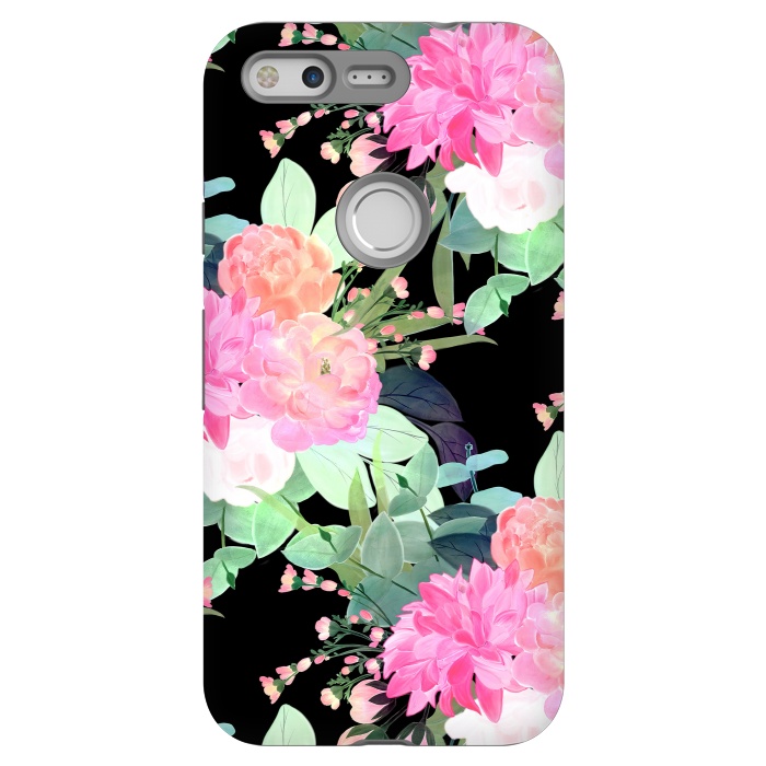 Pixel StrongFit Trendy Pink & Black Flowers Watercolor Design by InovArts
