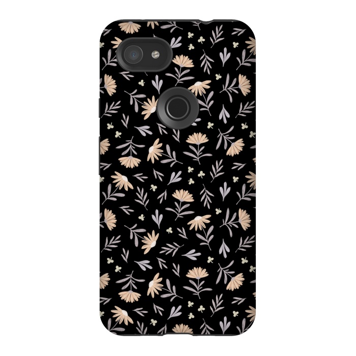 Pixel 3AXL StrongFit Beige flowers on a black by Alena Ganzhela