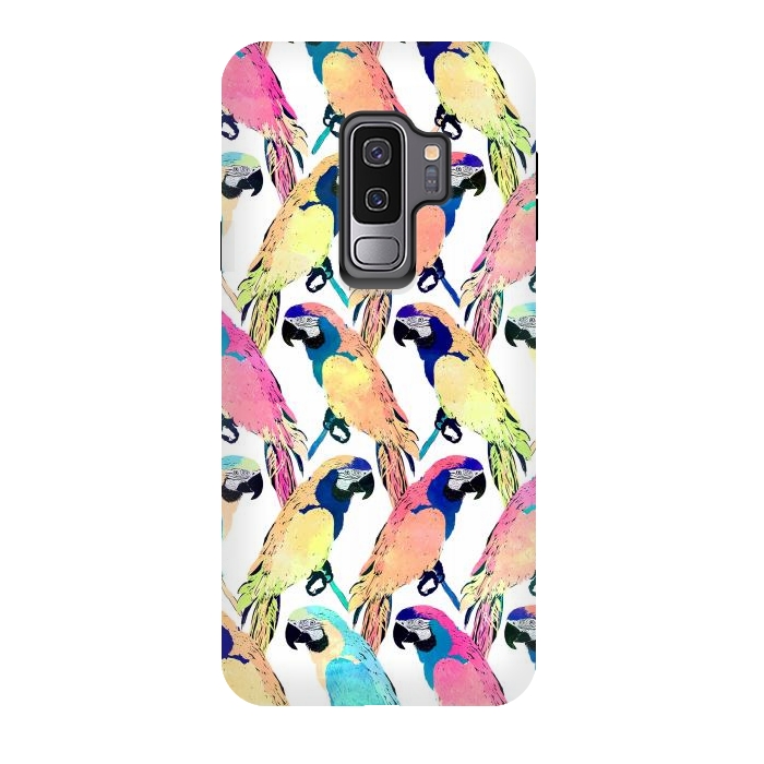 Galaxy S9 plus StrongFit Modern Colorful Exotic Parrot Birds Watercolor Paint by InovArts