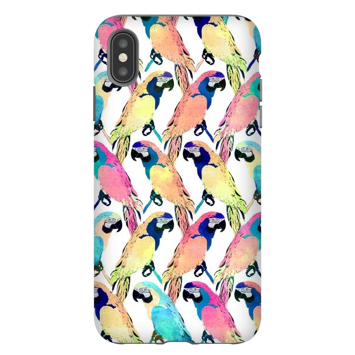 iPhone Xs Max StrongFit Modern Colorful Exotic Parrot Birds Watercolor Paint by InovArts