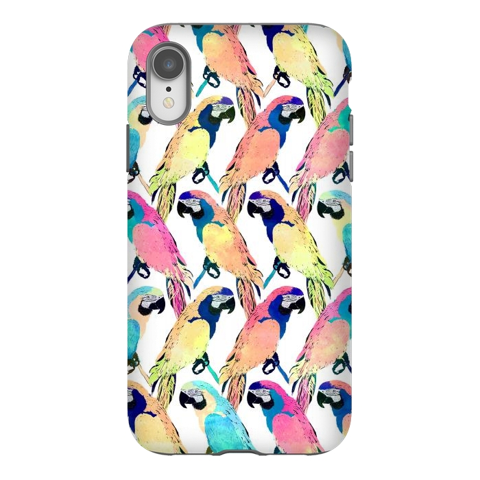 iPhone Xr StrongFit Modern Colorful Exotic Parrot Birds Watercolor Paint by InovArts