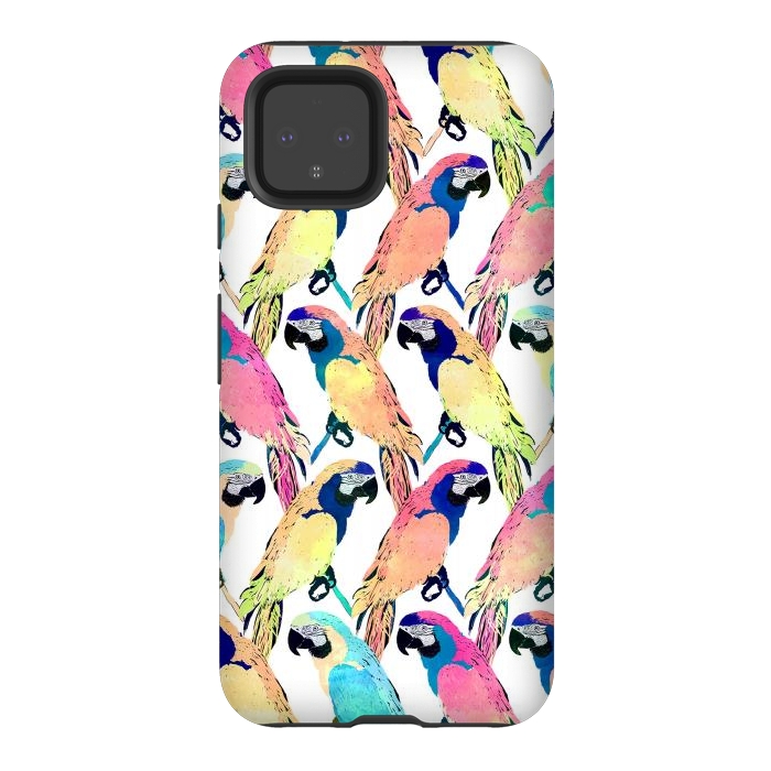 Pixel 4 StrongFit Modern Colorful Exotic Parrot Birds Watercolor Paint by InovArts