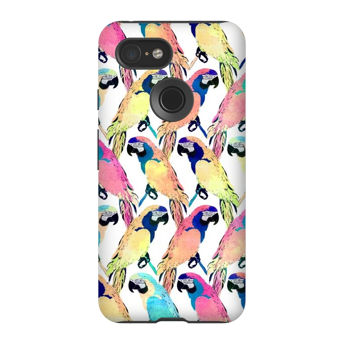 Pixel 3 StrongFit Modern Colorful Exotic Parrot Birds Watercolor Paint by InovArts