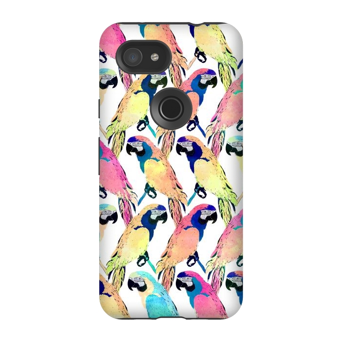 Pixel 3A StrongFit Modern Colorful Exotic Parrot Birds Watercolor Paint by InovArts