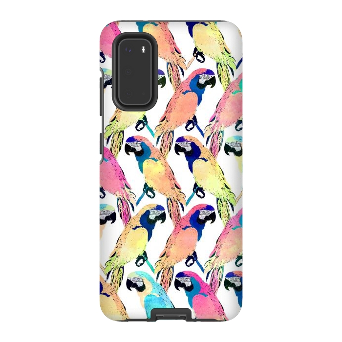Galaxy S20 StrongFit Modern Colorful Exotic Parrot Birds Watercolor Paint by InovArts