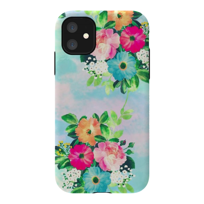 iPhone 11 StrongFit Girly Vintage Roses Floral Watercolor Paint by InovArts
