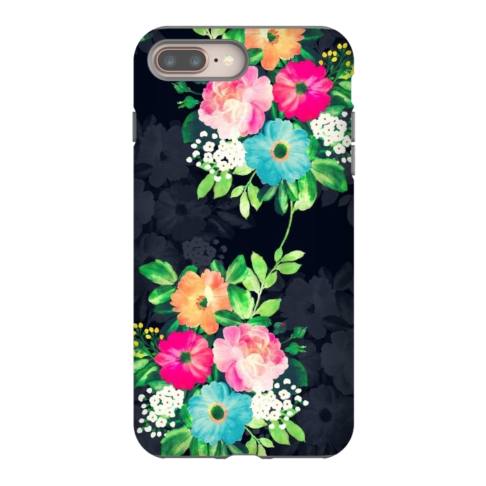 iPhone 7 plus StrongFit Watercolor Vintage Roses Floral Dark Blue Design by InovArts