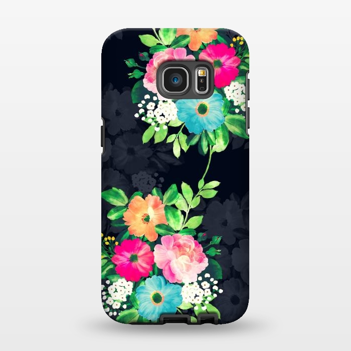 Galaxy S7 EDGE StrongFit Watercolor Vintage Roses Floral Dark Blue Design by InovArts