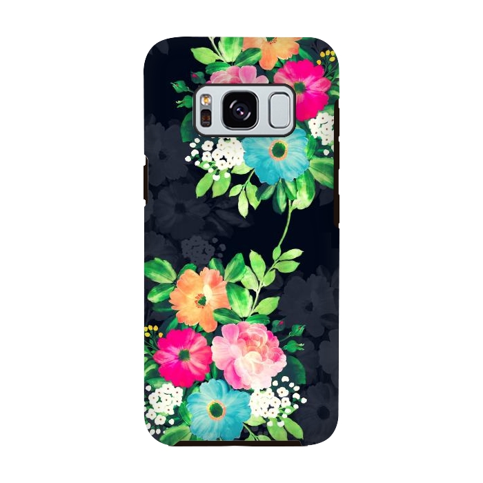 Galaxy S8 StrongFit Watercolor Vintage Roses Floral Dark Blue Design by InovArts