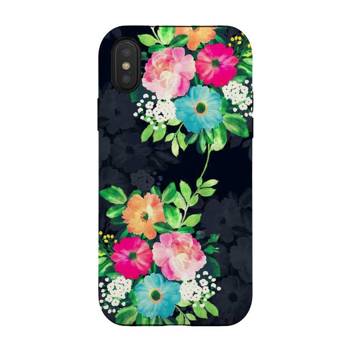 iPhone Xs / X StrongFit Watercolor Vintage Roses Floral Dark Blue Design by InovArts