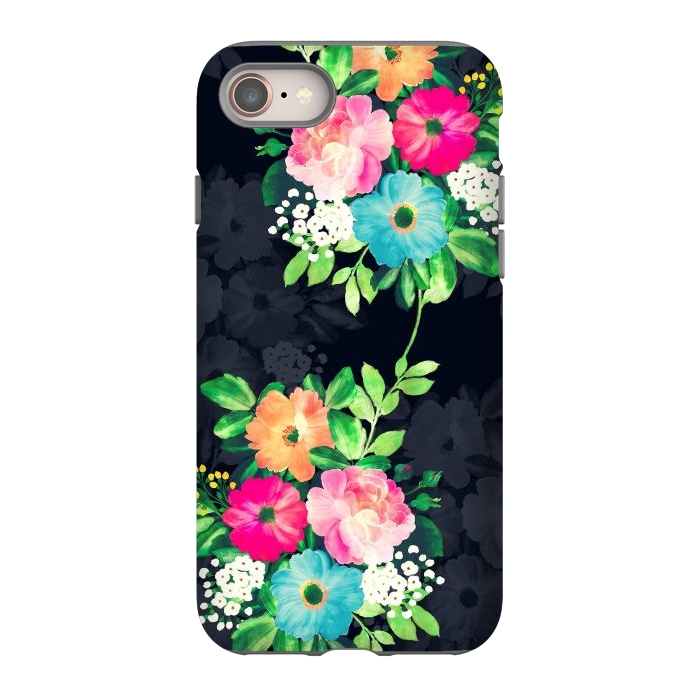 iPhone 8 StrongFit Watercolor Vintage Roses Floral Dark Blue Design by InovArts