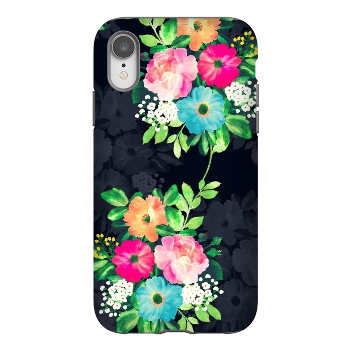 iPhone Xr StrongFit Watercolor Vintage Roses Floral Dark Blue Design by InovArts
