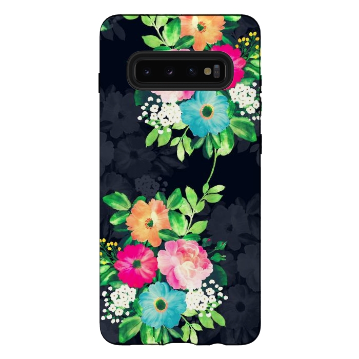 Galaxy S10 plus StrongFit Watercolor Vintage Roses Floral Dark Blue Design by InovArts