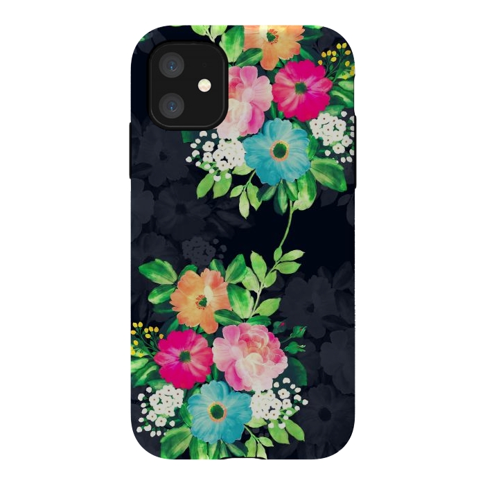 iPhone 11 StrongFit Watercolor Vintage Roses Floral Dark Blue Design by InovArts
