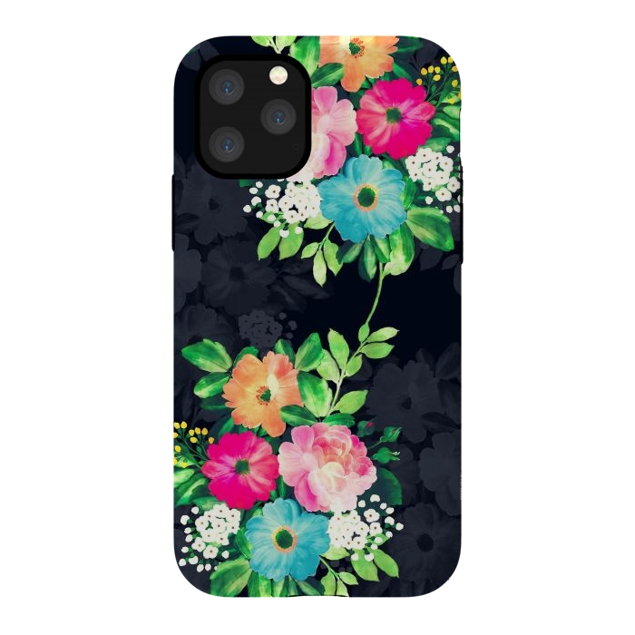 iPhone 11 Pro StrongFit Watercolor Vintage Roses Floral Dark Blue Design by InovArts
