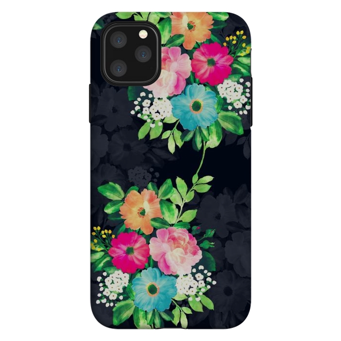 iPhone 11 Pro Max StrongFit Watercolor Vintage Roses Floral Dark Blue Design by InovArts