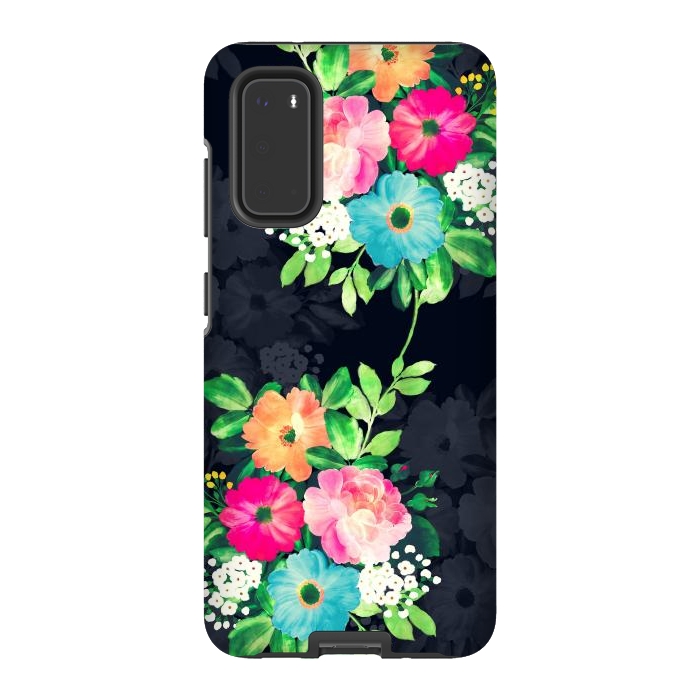 Galaxy S20 StrongFit Watercolor Vintage Roses Floral Dark Blue Design by InovArts