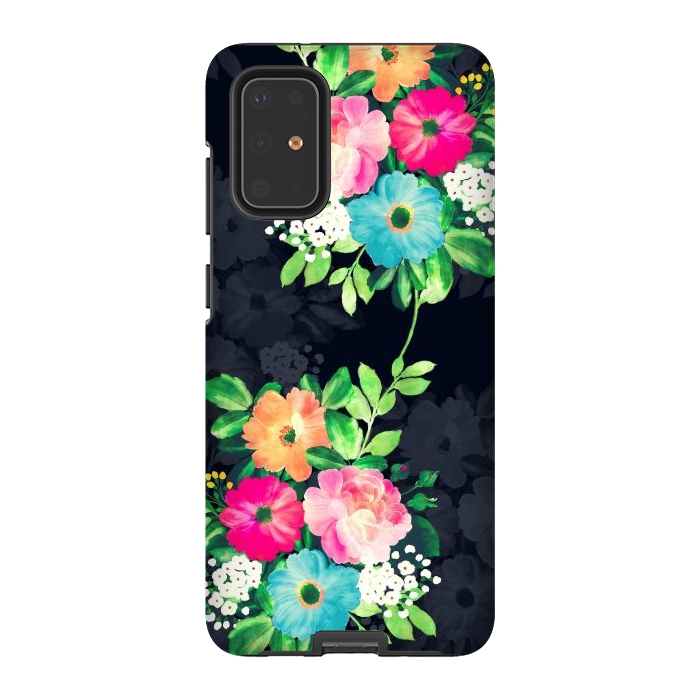 Galaxy S20 Plus StrongFit Watercolor Vintage Roses Floral Dark Blue Design by InovArts