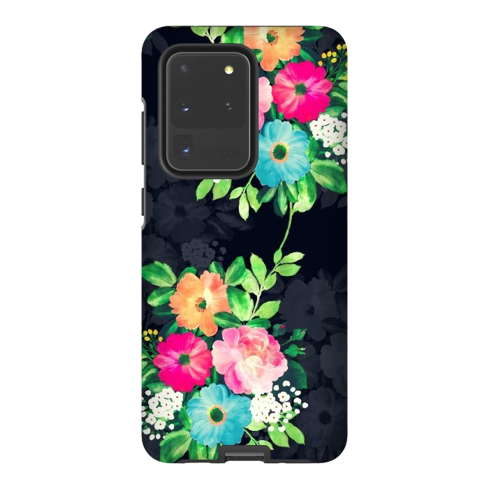 Galaxy S20 Ultra StrongFit Watercolor Vintage Roses Floral Dark Blue Design by InovArts