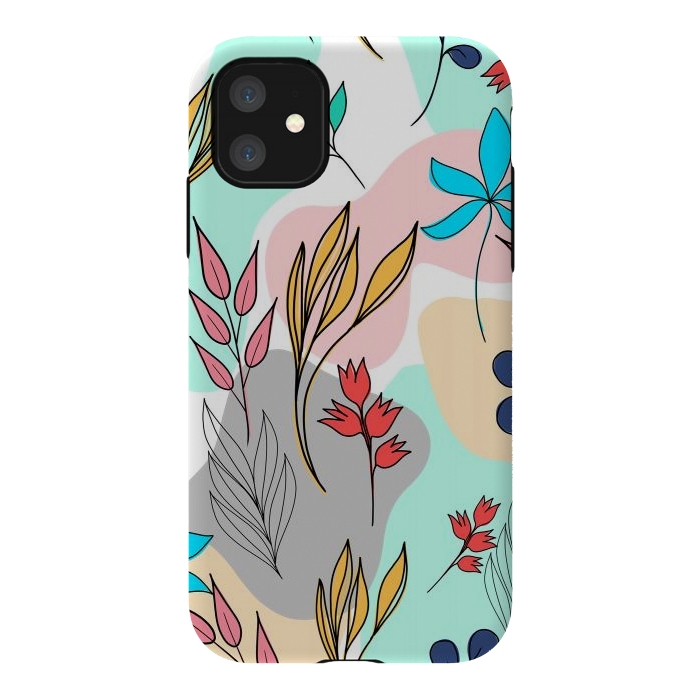 iPhone 11 StrongFit Trendy colorful leaves hand drawn cute illustration by InovArts