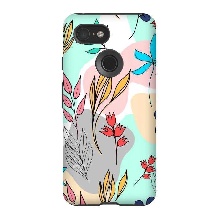 Pixel 3 StrongFit Trendy colorful leaves hand drawn cute illustration by InovArts