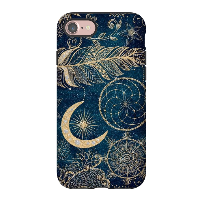 iPhone 7 StrongFit Whimsy Gold Glitter Dreamcatcher Feathers Mandala by InovArts