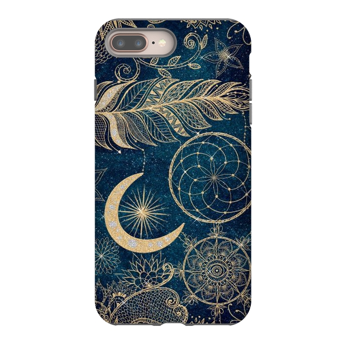 iPhone 7 plus StrongFit Whimsy Gold Glitter Dreamcatcher Feathers Mandala by InovArts